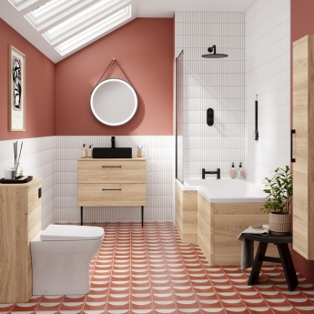 Nuie Arno Wall Hung 2-Drawer Vanity with Worktop 800mm Wide - Bleached Oak | Product Image