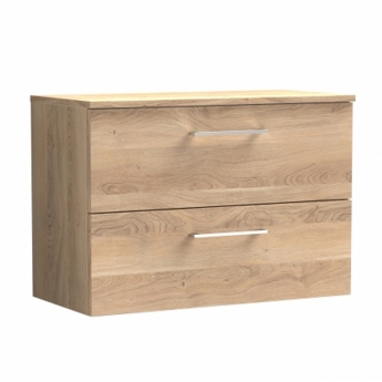 Arno Woodgrain 800mm 2-Drawer Wall Hung Vanity Unit with Countertop