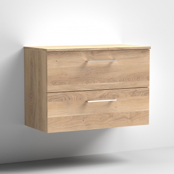 Arno Woodgrain 800mm 2-Drawer Wall Hung Vanity Unit with Countertop
