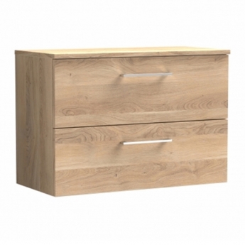 Nuie Arno Wall Hung 2-Drawer Vanity with Worktop 800mm Wide - Bleached Oak | Product Image