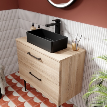 Arno Woodgrain 800mm 2-Drawer Wall Hung Vanity Unit with Countertop