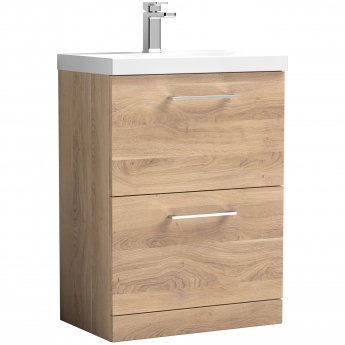 Nuie Arno Floor Standing 2-Drawer Vanity Unit with Basin-1 600mm Wide - Bleached Oak | Product Image