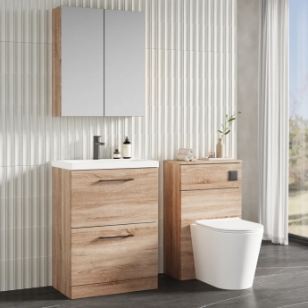 Nuie Arno Floor Standing 2-Drawer Vanity Unit with Basin-1 600mm Wide - Bleached Oak | Product Image