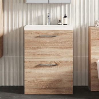 Arno Woodgrain 600mm 2-Drawer Floor Standing Vanity Unit | Product Image