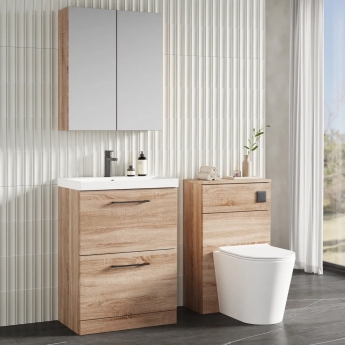 Nuie Arno Floor Standing 2-Drawer Vanity Unit with Basin-3 600mm Wide - Bleached Oak | Product Image