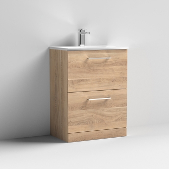 Nuie Arno Floor Standing 2-Drawer Vanity Unit with Basin-4 600mm Wide - Bleached Oak | Product Image