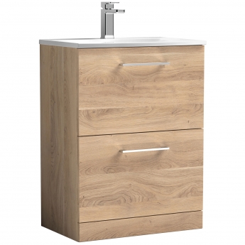 Nuie Arno Floor Standing 2-Drawer Vanity Unit with Basin-4 600mm Wide - Bleached Oak | Product Image