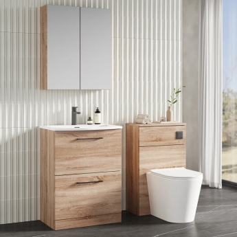 Nuie Arno Floor Standing 2-Drawer Vanity Unit with Basin-4 600mm Wide - Bleached Oak | Product Image