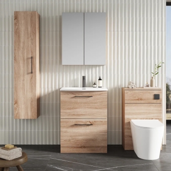 Nuie Arno Floor Standing 2-Drawer Vanity Unit with Basin-4 600mm Wide - Bleached Oak | Product Image