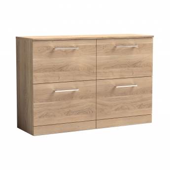 Nuie Arno Floor Standing 4-Drawer Vanity Unit with Worktop 1200mm Wide - Bleached Oak | Product Image
