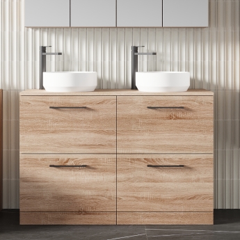 Arno Woodgrain Twin 1200mm 4-Drawer Floor Standing Vanity Unit with Countertop