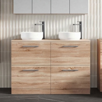 Arno Woodgrain Twin 1200mm 4-Drawer Floor Standing Vanity Unit with Countertop | Product Image