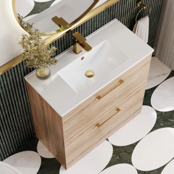 Nuie Arno Floor Standing 2-Drawer Vanity Unit with Basin-1 800mm Wide - Bleached Oak | Product Image
