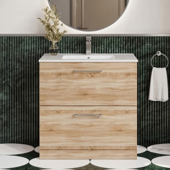 Arno Woodgrain 800mm 2-Drawer Floor Standing Vanity Unit | Product Image
