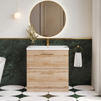 Nuie Arno Floor Standing 2-Drawer Vanity Unit with Basin-2 800mm Wide - Bleached Oak | Product Image