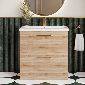 Nuie Arno Floor Standing 2-Drawer Vanity Unit with Basin-2 800mm Wide - Bleached Oak | Product Image
