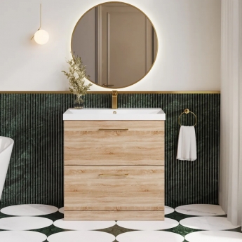 Nuie Arno Floor Standing 2-Drawer Vanity Unit with Basin-3 800mm Wide - Bleached Oak | Product Image