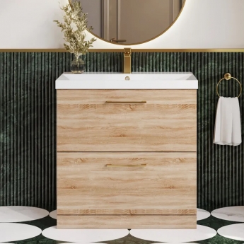 Nuie Arno Floor Standing 2-Drawer Vanity Unit with Basin-3 800mm Wide - Bleached Oak | Product Image