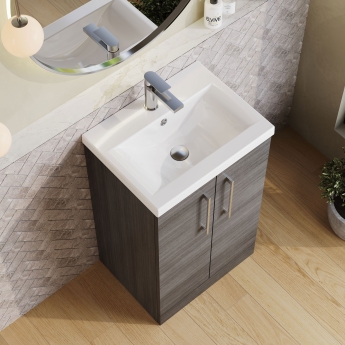 Nuie Arno Floor Standing 2-Door Vanity Unit with Basin-1 500mm Wide - Anthracite Woodgrain | Product Image