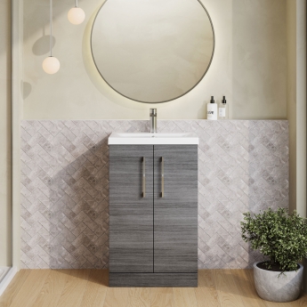 Nuie Arno Floor Standing 2-Door Vanity Unit with Basin-1 500mm Wide - Anthracite Woodgrain | Product Image