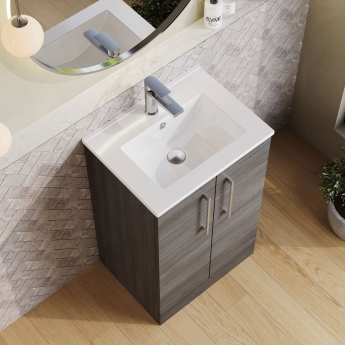 Nuie Arno Floor Standing 2-Door Vanity Unit with Basin-2 500mm Wide - Anthracite Woodgrain | Product Image