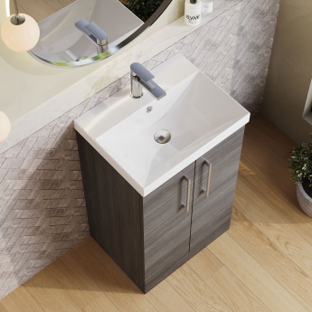 Nuie Arno Floor Standing 2-Door Vanity Unit with Basin-3 500mm Wide - Anthracite Woodgrain | Product Image