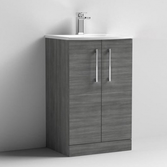 Nuie Arno Floor Standing 2-Door Vanity Unit with Basin-4 500mm Wide - Anthracite Woodgrain