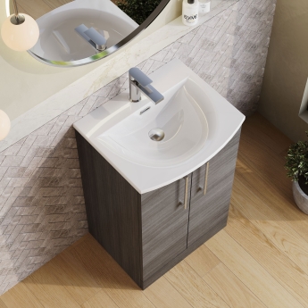 Nuie Arno Floor Standing 2-Door Vanity Unit with Basin-4 500mm Wide - Anthracite Woodgrain | Product Image