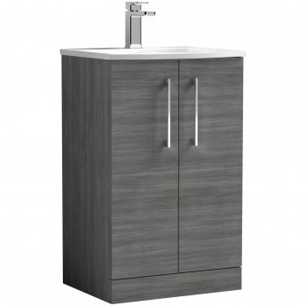 Nuie Arno Floor Standing 2-Door Vanity Unit with Basin-4 500mm Wide - Anthracite Woodgrain