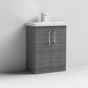 Nuie Arno Floor Standing 2-Door Vanity Unit with Basin-1 600mm Wide - Anthracite Woodgrain