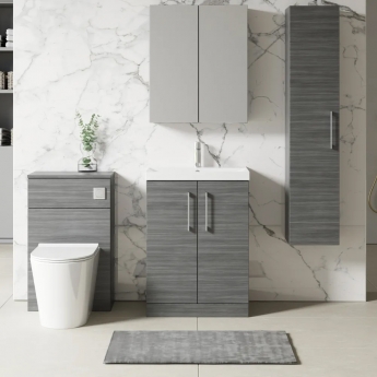 Nuie Arno Floor Standing 2-Door Vanity Unit with Basin-1 600mm Wide - Anthracite Woodgrain