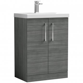 Nuie Arno Floor Standing 2-Door Vanity Unit with Basin-1 600mm Wide - Anthracite Woodgrain