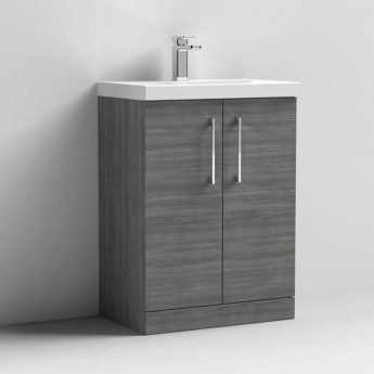 Nuie Arno Floor Standing 2-Door Vanity Unit with Basin-3 600mm Wide - Anthracite Woodgrain