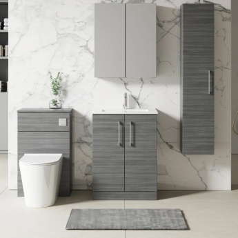 Nuie Arno Floor Standing 2-Door Vanity Unit with Basin-3 600mm Wide - Anthracite Woodgrain