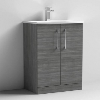 Nuie Arno Floor Standing 2-Door Vanity Unit with Basin-4 600mm Wide - Anthracite Woodgrain