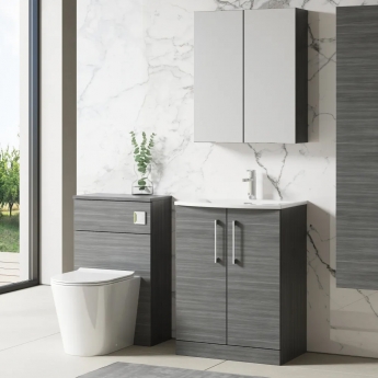 Nuie Arno Floor Standing 2-Door Vanity Unit with Basin-4 600mm Wide - Anthracite Woodgrain