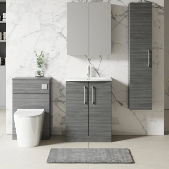 Nuie Arno Floor Standing 2-Door Vanity Unit with Basin-4 600mm Wide - Anthracite Woodgrain