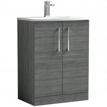 Nuie Arno Floor Standing 2-Door Vanity Unit with Basin-4 600mm Wide - Anthracite Woodgrain