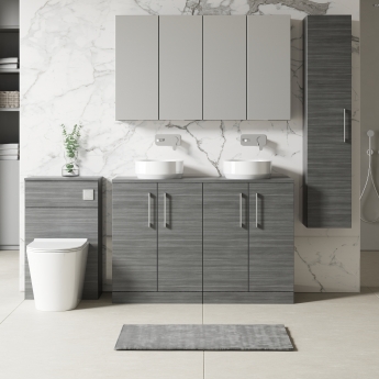 Nuie Arno Floor Standing 4-Door Vanity Unit with Worktop 1200mm Wide - Anthracite Woodgrain | Product Image