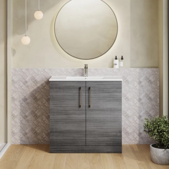 Nuie Arno Floor Standing 2-Door Vanity Unit with Basin-1 800mm Wide - Anthracite Woodgrain