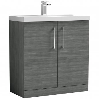Nuie Arno Floor Standing 2-Door Vanity Unit with Basin-1 800mm Wide - Anthracite Woodgrain