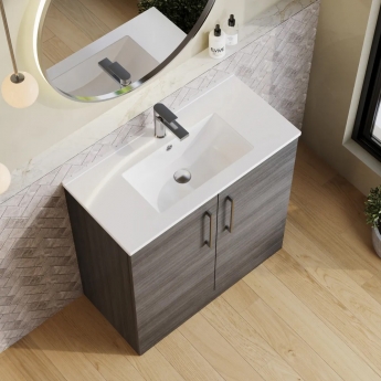 Nuie Arno Floor Standing 2-Door Vanity Unit with Basin-2 800mm Wide - Anthracite Woodgrain