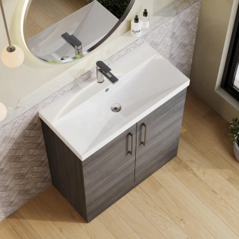 Nuie Arno Floor Standing 2-Door Vanity Unit with Basin-3 800mm Wide - Anthracite Woodgrain