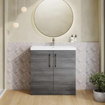 Nuie Arno Floor Standing 2-Door Vanity Unit with Basin-3 800mm Wide - Anthracite Woodgrain