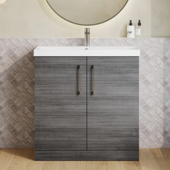 Nuie Arno Floor Standing 2-Door Vanity Unit with Basin-3 800mm Wide - Anthracite Woodgrain
