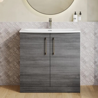 Nuie Arno Floor Standing 2-Door Vanity Unit with Basin-4 800mm Wide - Anthracite Woodgrain