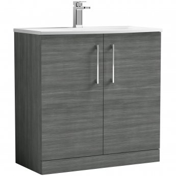 Nuie Arno Floor Standing 2-Door Vanity Unit with Basin-4 800mm Wide - Anthracite Woodgrain