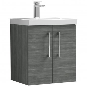 Nuie Arno Wall Hung 2-Door Vanity Unit with Basin-3 500mm Wide - Anthracite Woodgrain