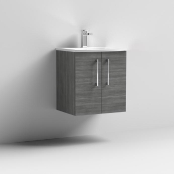 Nuie Arno Wall Hung 2-Door Vanity Unit with Basin-4 500mm Wide - Anthracite Woodgrain