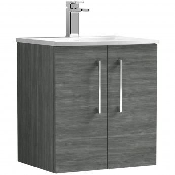 Nuie Arno Wall Hung 2-Door Vanity Unit with Basin-4 500mm Wide - Anthracite Woodgrain